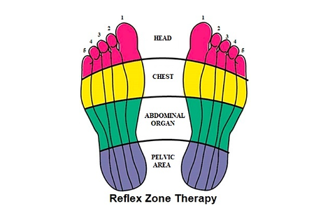 Reflexology zone map of the feet showing how areas correspond to the body